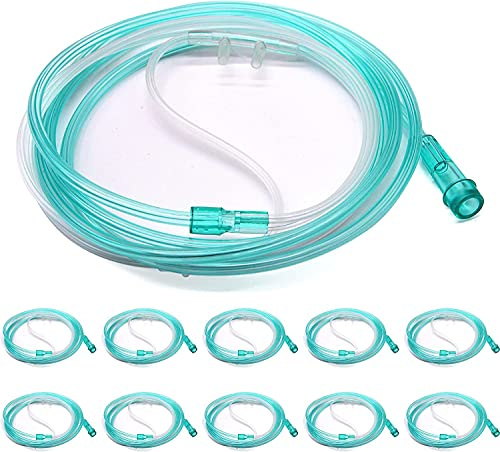 Global Medical Products Stay Soft Adult Nasal Cannula with 7ft Soft Green, Universal Connector, Kink Resistant, Lightweight Tubing - 10 Pack, Clear