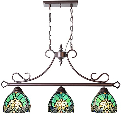 COTOSS Tiffany Pool Table Lights Hanging Chandelier 3 Lights Stained Glass Pendant Lighting Fixtures for Dining Room Kitchen Island Gameroom Bars