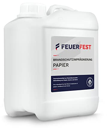FEUERFEST Impregnante Ignifugo per Carta Cartone Paglia – Liquido Ignifugo Alta Performance è Certificato DIN 4102-B1, Incolore e Senza Solventi – Antincendio e Ideale per Decorazioni 2,5 L