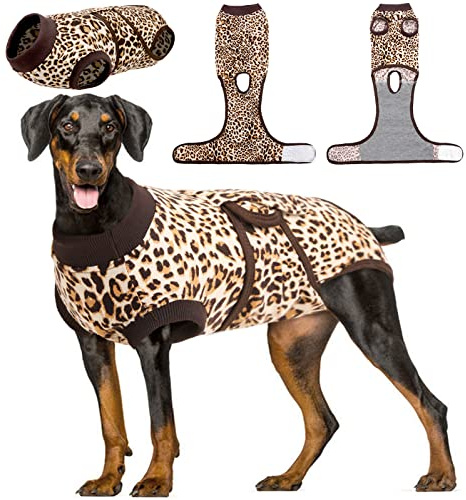 Kuoser Kirurgisk återhämtningsdräkt för hund, husdjur leopardtryckt återhämtningsskjorta hund efter kirurgi väst för magsår hudsjukdom, alternativ till E-krage och kon, förhindrar slickande hundbody
