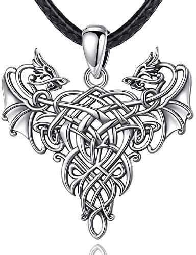 EUDORA Harmony Ball Wikinger Drachen Kette Damen Herren Sterling Silber 925, Schwarz Lederseil Halskette Drache Amulett Anhänger Witcher Schmuck Geschenk für Ehemann Herren Mutter Vater, 61cm