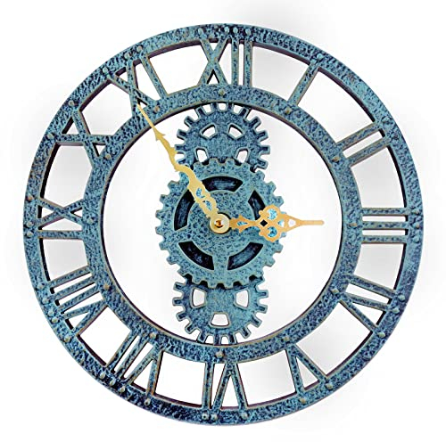 Taodyans Outdoor Wall Clock Waterproof Garden Clock 12in Quartz Battery Powered Clocks Roman Retro Home Kitchen Clock -Not Silent (Green)