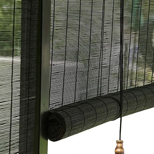 Pxzybd Tende Avvolgibile,Cortina di bambù per Interni,Tende a Rullo in bambù Nere per Finestre 50/60/70/80/90/100/120/140cm Tapparella,Tende da Sole per Esterni,Tenda a Pacchetto,W×H-50x180cm/20x71in