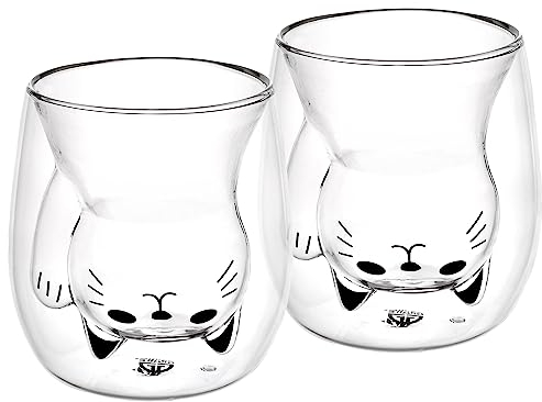 GRÄWE Juego de 2 vasos térmicos de doble pared, 190 ml, diseño de gato