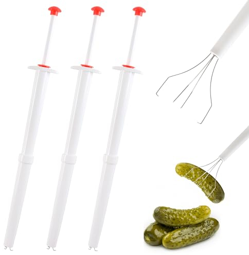 HOYDATE 3 Stück Gurkenzange, Oliven-Pfeffer-Greifer, Edelstahl und Kunststoff, Gurken-Greifer, Gurkengabel, Gabel für Küche, Lebensmittel, Oliven, Pfeffer, weiß und rot