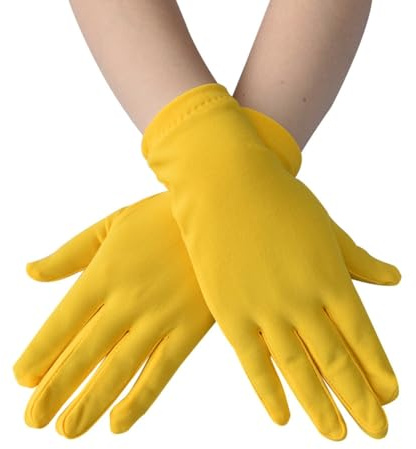 Yurosiay - Guanti in raso da donna, corti, elastici, guanti sottili traspiranti, guanti da sera, guanti da ballo, guanti da festa per matrimoni, balli da tè, banchetti, 22x9cm, Rosso, giallo., 22x9cm