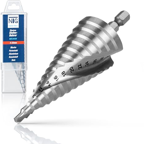 NTG Broca escalonada HSS de Acero de 4 a 32 mm de diámetro para Taladros, ideal para metal, madera, plásticos, 15 niveles de broca cónica, el compañero adecuado para tus proyectos de bricolaje