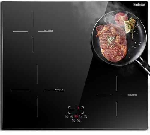 Karinear Plaque Induction 4 Feux Encastrable, Plaque à Induction 60 cm, Table de Cuisson Electrique avec Commande Tactile, Minuteur, Verrouillage d'enfant, 6600W, sans Prise