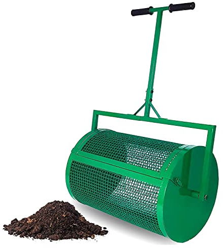 OSBELE Esparcidor de abono, Malla metálica Resistente, esparcidor de estiércol y Fertilizante de Empuje, Cesta de Malla metálica de 24 Pulgadas, esparcidores de césped y jardín para césped y jardín