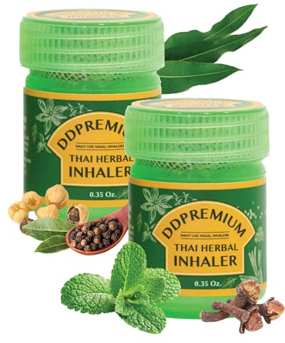 DDPremium Thai Herbal Inhaler with Menthol & Essential Oil - Natural Thai Inhaler for Enhanced Breathing, Promotes Clearer Nasal Yadom Refreshing Relief Pack of 2