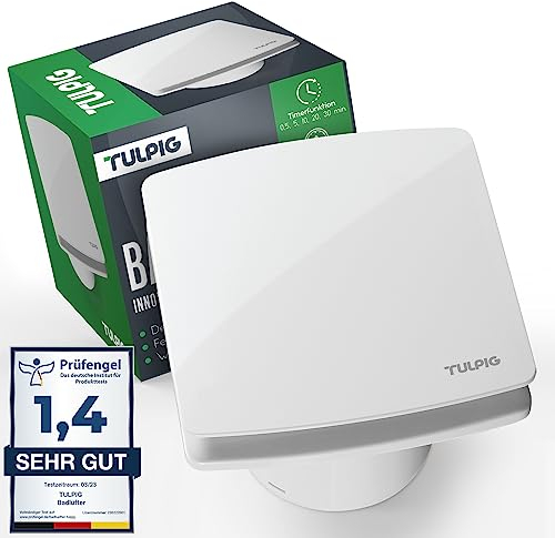 Tulpig Badlüfter | für 150 mm Rohre mit Feuchtigkeitssensor & Nachlaufzeit | Leiser Abluftventilator mit [255 m³/h]¹ Abluftleistung | Wand- & Deckenmontage, Geräuscharm (35dB)