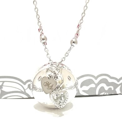 MODA MavillA Collana Chiama Angeli Gravidanza, Richiamo Degli Angeli, confezione regalo inclusa Collana Lunga Gravidanza, Sfera Sonora pendoli Argento 925 (Sfera sonora con ciondolo cuore punto luce)