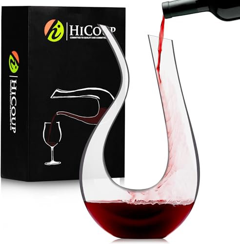 Decantador en forma de U de cristal 100% sin plomo, elegante jarra de vino y jugo de 1 litro, perfecta para airear y servir, listo para regalo con embalaje lujoso