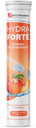 Forté Pharma - Hydra Forté Pêche - Electrolytes, Vitamines C & D, Minéraux, Magnésium - Hydratation au quotidien - Sport, chaleur, voyage - 24 comprimés effervescents - 1-2/jour