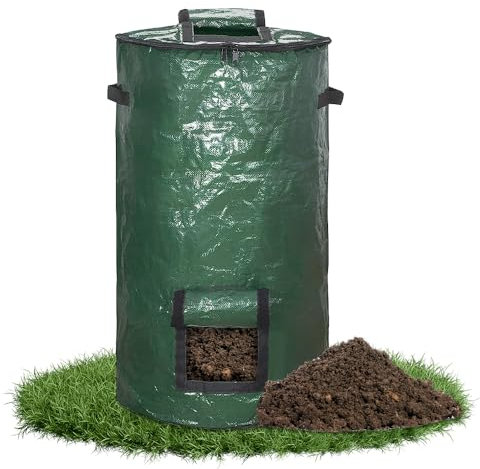 mizikuu Compostador de jardín, 120L Compostador Rápido Plegable Contenedor de Compost Bolsa de Basura con Tapa y Ventana de Extracción de Compost para jardín, terraza y balcón
