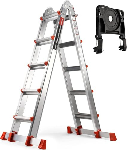Soctone Ladder, A Frame Extension Ladder, Multi Position with Stabilizer Bar, 330 lbs Weight Rating Telescoping Ladder for Household or Outdoor Work, 17 Ft, Orange