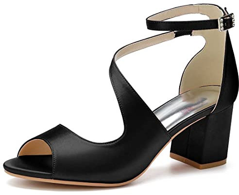 Women Mary Jane Pumps with Block Heel, Peep Toe Thick Low Heel with Buckles - Elegant Shoes for Office, Weddings and Evening Dresses Black