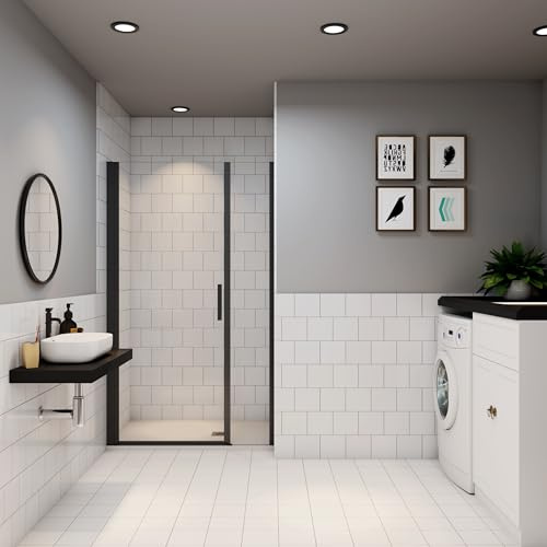 Porte de douche noire 110cm Hauteur 200cm en verre trempé anticalcaire AICA porte de douche pivotante avec un élément fixe