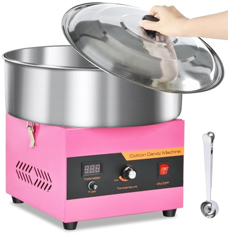 Cotton Candy Machine Commercial, 1000W Professional Cotton Candy Machine, Cotton Candy Maker with Stainless Steel Bowl, Bowl Cover and Sugar Scoop for Kids Birthday, Family Party, Festival (Pink)