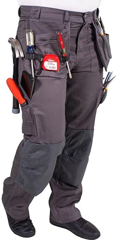 Juicy Trendz arbetsbyxor för män – verktyg och säkerhetsbyxor med elastisk midja, knäskydd och cargofickor, perfekt för professionella arbetskläder, Grå st #3, 36W / 34L