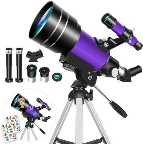 HUGERSTAR Télescope Astronomique pour Enfants, 70/300mm (22,5X - 150X) Portable Télescope Réfracteur pour Adultes et Débutants avec Trépied & Filtre Lunaire pour Observer la Lune et Les Paysages