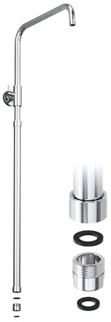 JOHO Barra de ducha de acero inoxidable con fijaciones de pared variables, Barra de pared para ducha de lluvia, Columna de ducha Reuglable 69-111 cm con Adaptador roscado, Cromo