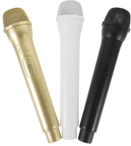 Abaodam 3 pièces Microphones Factices Plastique Légers et Durables Accessoires Cosplay Garçon Fille pour Entraînement et Fêtes Simulateurs de Micro Réalistes Noir Or et Blanc