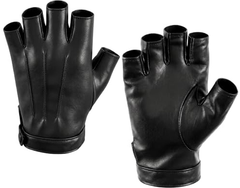 Elegaperma 15,7 × 6,18 cm fingerlösa handskar läder, halvfingerhandske | Läderhandskar fingerlösa av PU-läder för vinterkörning, motorcyklar, bilar, träning, utomhusaktiviteter (svart)