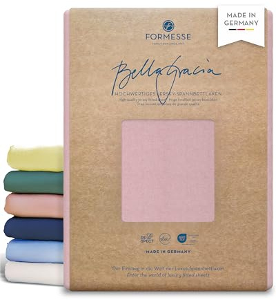 Formesse – Bella Gracia Jersey Spannbettlaken 200x220-200x240cm - bis 25cm Höhe - 97% Baumwoll-Kompaktgarn/Spannbetttuch aus Deutschland/Baumwoll Bettlaken mit Elastan - Farbe Altrosé