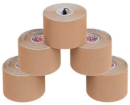 ALPIDEX 5 Rouleaux Ruban Adhésif de Kinésiologie Diverse Couleurs 5 m x 5,0 cm E -Book Exemples D'application Bandes Kinesiology Tape, Couleur:couleur de la peau