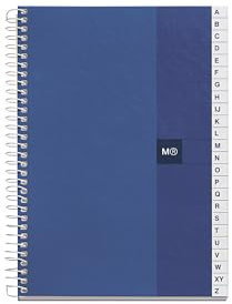 Miquelrius - Libro Índice Alfabeto, 100 Hojas de 70 g/m², Rayado Cuadrícula 5 mm, Cuaderno con Índice Alfabético, Cubierta de Cartoncillo Plastificado, Tamaño 152 x 210 mm, Agenda telefónica