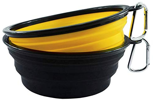 HINMAY Large Silicone Collapsible Dog Bowls Foldable Pet Dog Cat Food Water Bowl, Pack of 2 (Yellow+Black)