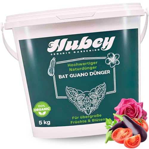 HUBEY Abono de guano de murciélago - Valioso abono para frutas, verduras y plantas - 100% guano de murciélago, abono natural (5 Kg)