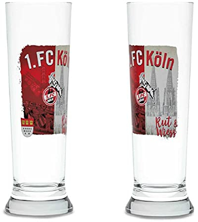 1. FC Köln Weizenglas - Rut & Wiess - Glas 2er Set Bierglas Weizenbierglas - Plus Lesezeichen I love Köln