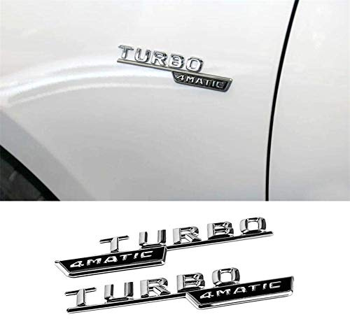 YK ZAOOER 1Pair Turbo 4MATIC Emblem Logo Laterale Fender Sticker Per AMG W176 W169 A180 A200 A250 A209 A160 A45 W221 CLK GLE, Cromo, Adesivo, Automotive Decal, Universale, Auto, Argento Bright