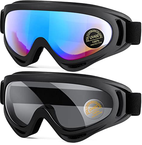 EasYoung 2-Pack Ski Goggles, Compatible Snowboard Goggles for Kids, Teens, Youth, Boys, Girls, Men and Women, Motorcycle Goggles, Wind Resistance Goggles
