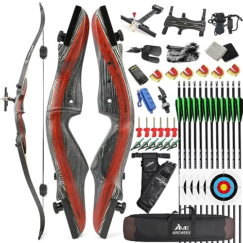 AMEYXGS 62 Pollici Arco ricurvi e frecce Set 20-50 libbre Arco da Caccia Arco Lungo con Custodia per Arco Freccia Faretra Accessori per tiro con L'Arco Mano Destra (20lbs)