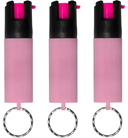 Police Magnum Pepper Spray Self Defense - Mini Pocket Safety Tool - Small Discreet Canister Case- Made in The USA- 3 Pack 1/2oz Twist Lock Pink Sleeve Keyring