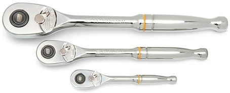 GEARWRENCH 3 Piece 1/4, 3/8” and 1/2 Drive 90-Tooth Quick Release Teardrop Ratchet Set | 81310T