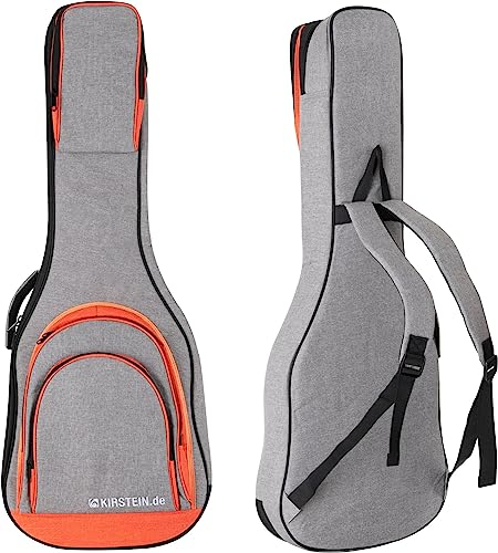 Kirstein EGBK-1122OG E-Gitarrentasche - 10 mm Starke Polsterung und Fixierung für den Instrumentenhals - Gepolsterte Rucksack-Gurte - DREI große Aufsatztaschen - Innenmaße (LxB): 103 x 37 cm - Grau