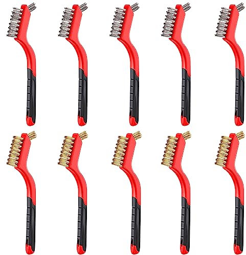 Cisixin 10 Pezzi Spazzola Filo,Spazzola Metallica,Spazzola Metallica per la Pulizia di Saldatura,Scorie di Ruggine,per Sverniciare Impugnatura Morbida e Curva