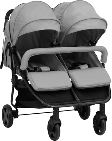 Geschwisterwagen Hellgrau und Schwarz Stahl