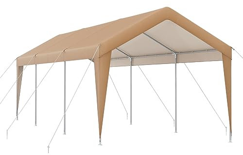 COSTWAY Gazebo Tenda per Posto Auto da Esterno, Tendone Garage per Auto, Carport Tenda Impermeabile in Metallo, 301 x 600 x 285 cm