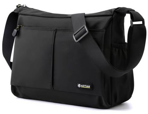 zhongningyifeng Herren Umhängetasche Messenger Bag Nylon Business Wasserdicht Leicht Casual Schwarz Crossbody Tasche für Arbeit Reisen Outdoor