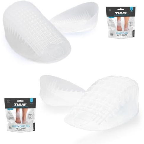 Tuli's Classic Gel Heel Cups and Heavy Duty Gel Heel Cups, Heel Cup Kit for Plantar Fasciitis, Sever's Disease, and Heel Pain Relief, Regular