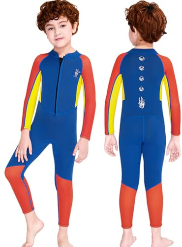 Traje de Neopreno para Niños Pequeños, 2,5mm Trajes de Baño de Cuerpo Entero con Cremallera Frontal para Nadar, Bucear, Surfear y Deportes Acuáticos,Dark Blue,M