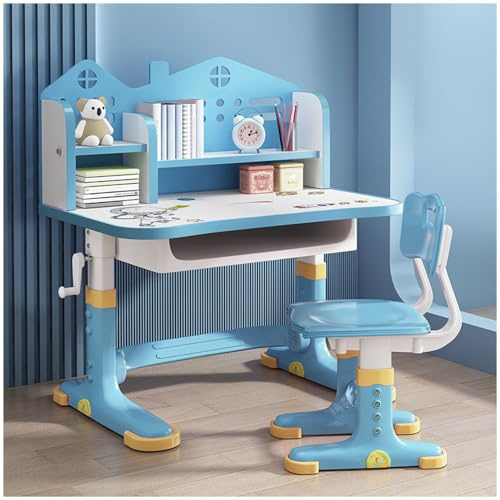 SINBINTA Kinder-Schreibtisch-Set mit Stuhl, höhenverstellbar, Space Blue