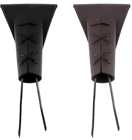 SUPERFINDINGS 2Pcs PU Leather Sword Sheath Holder Black Dagger Holster Brown Leather Sheath for Sword with Lacing Adjustable Leather Sword Frog Magic Wand Holster for Medieval Costume Props