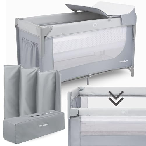 Moby-System Closely 3in1 Beistellbett Baby - Reisebett Baby mit Wickelauflage, Matratze, Transporttasche - Höhenverstellbares Beistellbett, Laufstall (6 Teile)