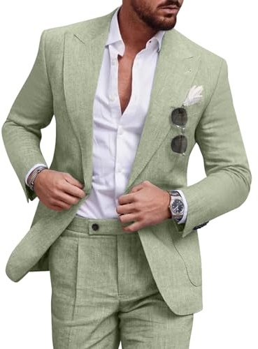 Diaryan Ensemble de costume décontracté 2 pièces en lin pour homme, blazer à un bouton, veste et pantalon pour bal de fin d'année, fête de mariage